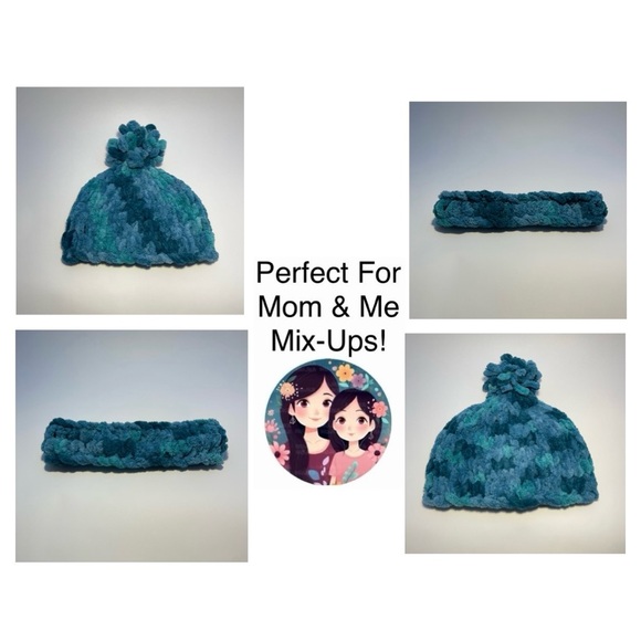 Handmade Kid’s Super Soft & Cozy Winter Hat With Loopy Pom-Pom - Variegated Teal - Picture 9 of 9